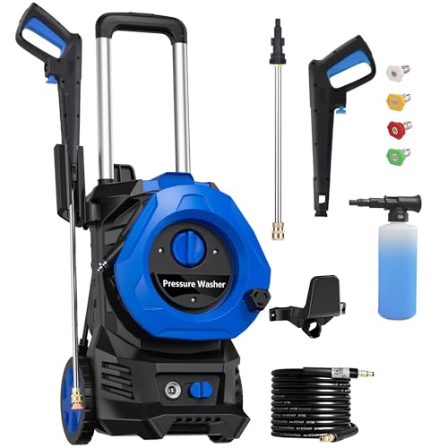 Electric Pressure Washer 4800PSI Max 2.9 GPM Electric Pressure Washer with 25 Foot Hose, 16.4 Foot Power Cord, Soap Tank Car Wash Machine Blue Ideal Cleaning for Garden, Patio