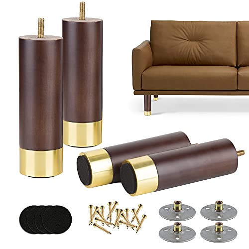 Wood Furniture Legs 6 inch Couch Legs, Sofa Replacement Legs, Dresser Legs Mid Century Sofa Legs for Couch, Bed, Armchair, Cabinet, Sideboard, Recliner, Ottoman, Espresso, Set of 4
