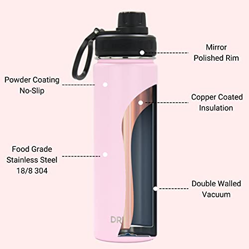 Image of Drinco Stainless Steel Water Bottle Spout Lid Vacuum Insulated Double Wall Water Bottle Wide Mouth Leak Proof Keep Cold Sport Camping Hiking (22oz Flamingo Pink)