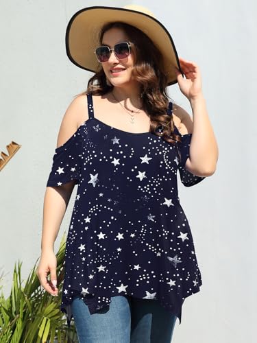 Image of LARACE Cold Shoulder Tops for Womens Summer Clothes Spaghetti Strape Tunic Oversized Shirts Asymmetrical Plus Size Blouse