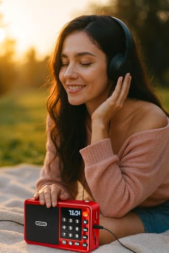 Image of Portable Digital Radio Speaker with LED Display, High-Gain FM Antenna, Numeric Keypad Control FM Antenna | Numeric Keypad | Lightweight (BT-662-RED)