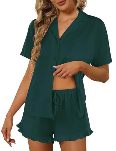 Image of Ekouaer Pajamas Set for Women Short Sleeve Sleepwear Button Down Pjs Lounge Sets Soft Nightwear