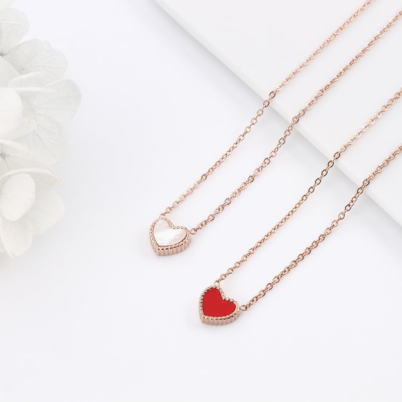 18K Gold Plated Heart Necklace for Women – Reversible Two-Sided Pendant with Natural Shell & Red Acrylic- Adjustable Dainty Gold Necklace – Gift for Valentine’s Day, Anniversary, Mom or Wife - Image 3