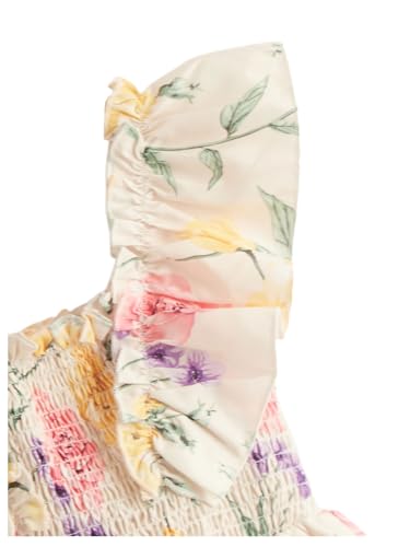 WDIRARA Toddler Girl's Floral Print Ruffle Swing A Line Dress Shirred Square Neck Short Dress3