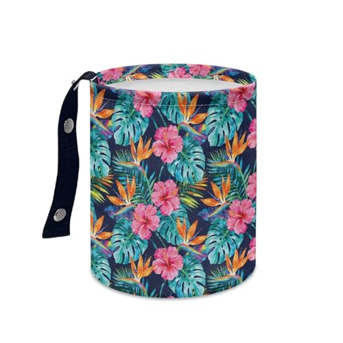 Image of Tropical Floral Portable Dustbin Bin Waste Basket Palm Leaves Car Accessories Interior Collapsible Universal for Car SUV Trucks