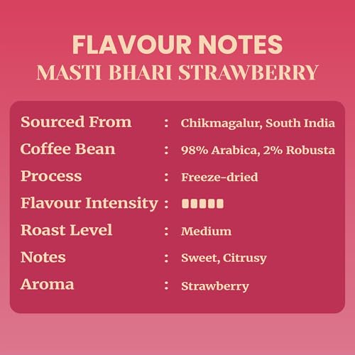 Image of Impulse Coffees Masti Bhari Strawberry Instant Coffee Powder | Strawberry Flavour, Arabica, Smooth Taste, Hot & Cold Coffee | 50g