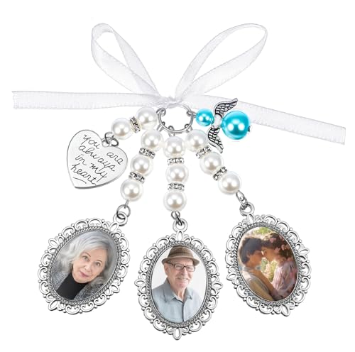 Wedding Bouquet Photo Charms Oval Bridal Bouquet Charm with 3 Picture Frame, You Are Always in My Heart DIY Picture Bride Memorial Charm for Wedding Memory