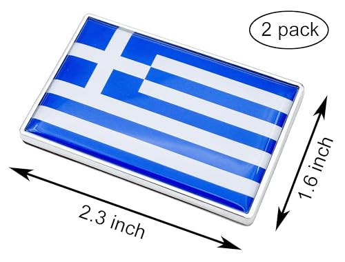 Image of 2 Pcs 3D Greece Greek Flag Metal Car Stickers Chrome Decals,2.3 x 1.6 Inch Metal Truck Stickers,Patriotic Car Motorcycle Emblem.
