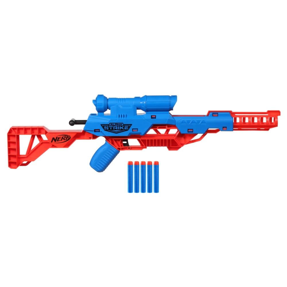 Alpha Strike Mantis LR-1 Dart Blaster with Targeting Scope and 5 Official Nerf Elite Foam Darts - Easy Load Prime Fire