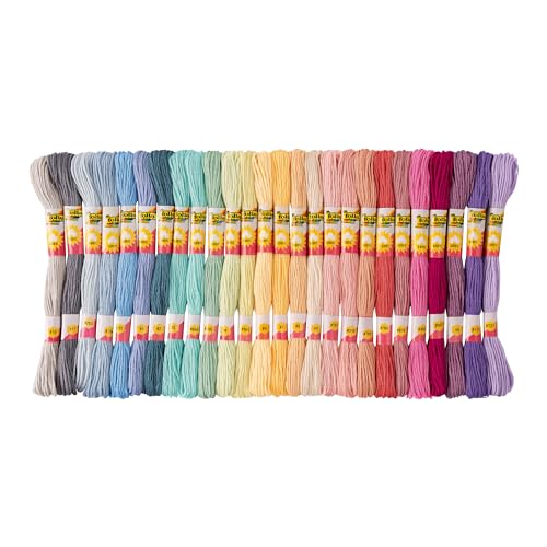 folia 23993 - Stickgarn Pastell, 100 % Baumwolle, 52 Docken à 8 m in 26 Farben sortiert, zum Sticken, Knüpfen und Basteln