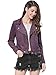 Allegra K Women Short Soft Zip Up Faux Suede Biker Moto Jacket Large Dark Purple