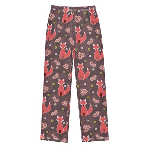 Fox Daisy Flowers Boys Long Pants Soft Trousers Elastic Waist Kids Lounge Bottoms with Pockets S-XL