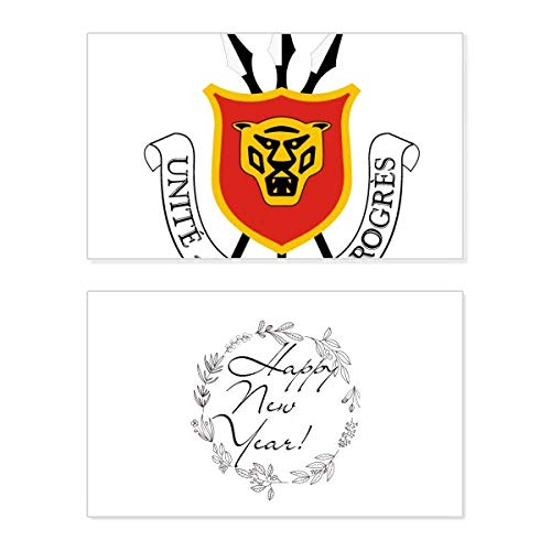 Tarjeta de Año Nuevo con emblema nacional burundiano y detalles de Bujumbura