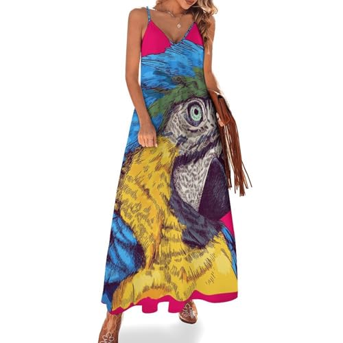 Robe longue perroquet en couleur pour femme vêtement d'été maxi sans manches taille unique