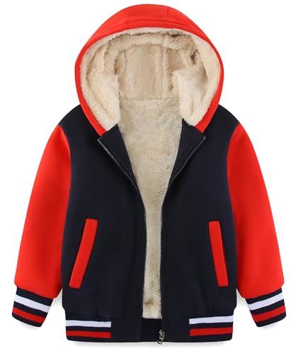 Avsead Boys Kids Sherpa Fleece Lined Jacket Hoodie Clothes Fall Winter Zip up Sweatshirt Outfits Clothing Red/Navy Size 6-7
