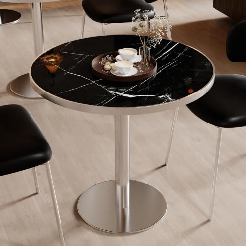 Image of 31.5 inch Tulip Table, Small Round Dining Table, Marble Bistro Table | 1.2 inch Marble Tabletop, Waterproof\Heat Resistant\Scratch Resistant\Easy Clean\Stable\Restaurants\Small Spaces\Marble Black
