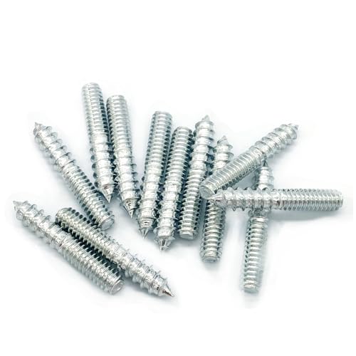 Image of 12 Pack 1 /4-20 x 1-1 /2 Inch Silver Hanger Bolts, Double Headed, Carbon Steel, 4.8 Grade, 37mm Length