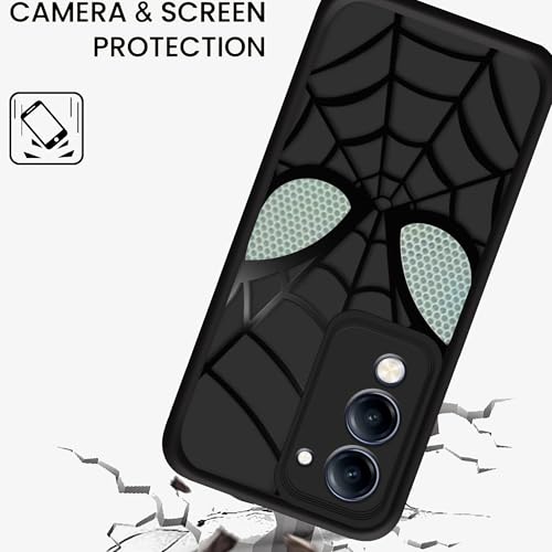 Image of Stylish Spider Back Case Cover Compatible for Vivo T4 Lite 5G / Vivo Y19 5G / Vivo Y19e | Spidey Face Mask Case | Soft Silicone | Camera & Full Body Protection | Shock Proof | (Black)