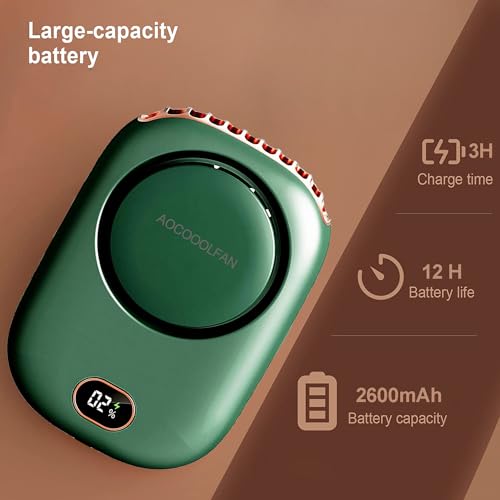 Image of AOCOOLFAN Portable Neck Fan, Mini Small Personal Handheld Fan USB Rechargeable 3 Speed for Girls Boys Woman Eyelash Travel Home Office Outdoor (Green)