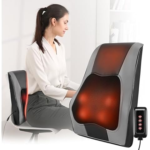 Careboda Shiatsu Back Massager with Heat, 3D Deep Kneading Electric Massage Pillow for Neck and Back Pain Relief, Ideal for Home, Office and Car Use, Best Gift for Women and Men Black and Gray Cover