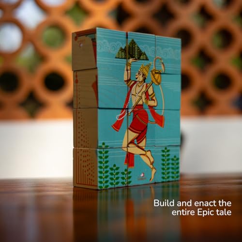 Image of 3D Wooden Toys for Kids 3-8 Yrs | 6 Puzzles in 1 Toy + 30 Activities | 12 Natual Wooden Puzzles for Kids with Activity Book | Indian Folk Art Wooden Blocks | Ramayana Theme