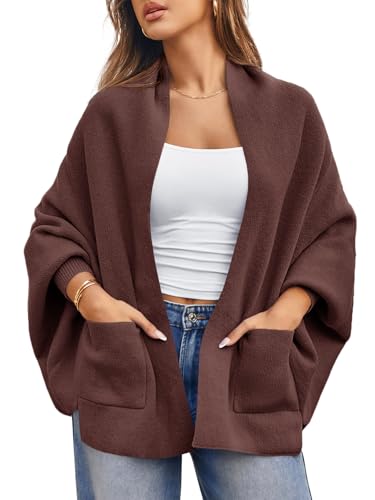 Image of Saodimallsu Womens Open Front Cardigan Batwing Long Sleeve Shawl Chunky Knit Loose Fall Poncho Sweater Coats