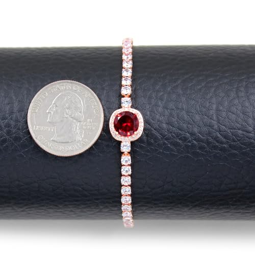 Image of Rose Plated Gold Brass Box Chain Cubic Zirconia Classic Tennis Slider Adjustable Bracelet, Round Big Zircon Charm Give Woman Mom Mother's Day Fashion Crystal Gift