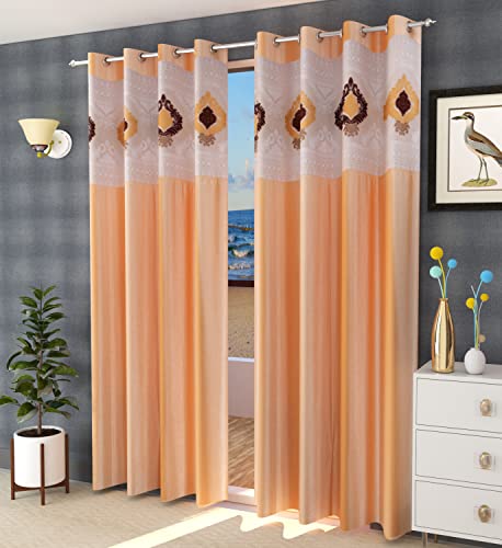 Image of LaVichitra Polyester Window Curtain with Designer Net (5ft, Beige) -2 Pieces