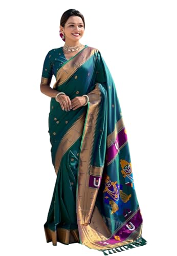Image of SGF11 Women's Kanjivaram Paithani Silk Saree With Unstitched Blouse Piece