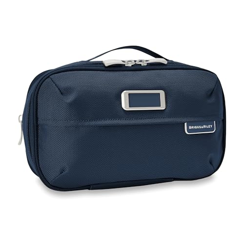 Briggs & Riley Expandable Essentials Kit - Toiletry Travel Bags for Women & Men, Organizer for Vacation, Compact Dopp Kit for Bathroom Accessories, Makeup, & Skincare - Baseline Collection, Navy
