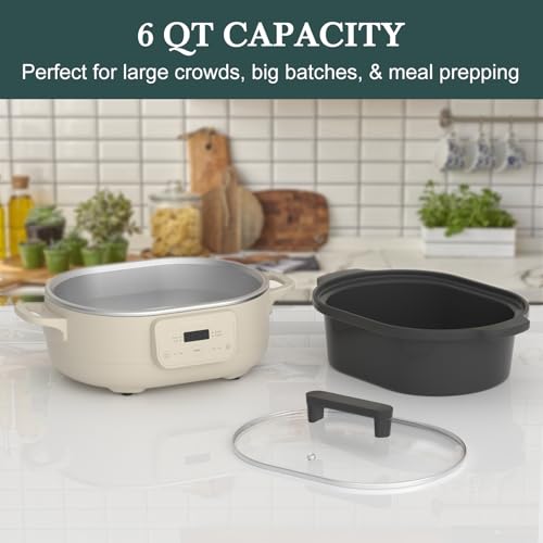 Image of MAGNIFIQUE 6 Quart Programmable Slow Cooker Removable Healthy Nonstick Pot - Small Kitchen Appliance for Family Dinners - Serves 6+ People - Heat Settings: Keep Warm Oatmeal