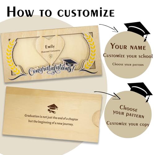 Graduation Money Holder 2025 Personalized with Name School Custom Wooden Graduation Card Box Cash Holder Envelope Graduation Gift for Her Him High College Son Daughter (Money Holder)2