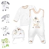 PASSFORM - Das Langarm-Oberteil, die Baby-Mütze und der Strampler mit Füßen haben durch elastische Bünde eine erstklassige Passform. Druckknopfverschlüsse am Halsausschnitt und im Schritt garantieren das tränenfreie, einfache An- und Ausziehen beim Wickeln.