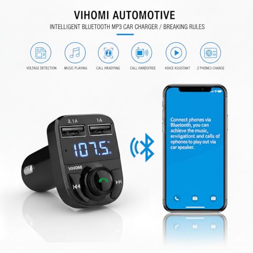 Image of X8 Car Bluetooth FM Transmitter with Hands-Free Calling | Wireless Stereo Music Player with TF Card & AUX Support | Dual USB Mobile Charger Car Kit Compatible with All Smartphones