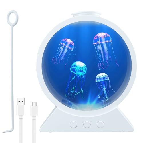Quallen Lampe,Quallenlampe mit 7 Farben & 2 Lichtmodi,LED Quallen Aquarium Lampe mit Geschwindigkeitskontrolle,Orbicular Stimmungslicht für Heimdekoration,Geschenk für Erwachsene Kinder (Weiß)