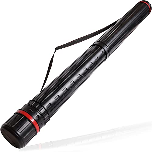 Juvale Poster Tube - Expandable Blueprint, Drafting, Document, Art Storage Hard Plastic Tube 24 to 40 inches with Adjustable Should Strap Water and Light Resistance Case (Black)