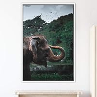 Framed Canvas Wall Art Elephants Animals Dramatic Elephants Farmhouse/Country Living Room Multicolor Photography - 16x24 inches