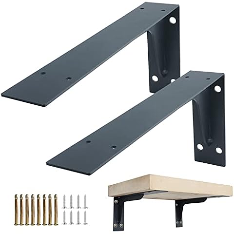2 Pcs Heavy Duty Shelf Bracket, L Black Shelf Brackets Max Load 500 Lbs Cover