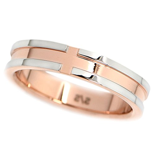 指輪 ステンレス リング 刻印 可能 クロスライン ピンクゴールド 13号