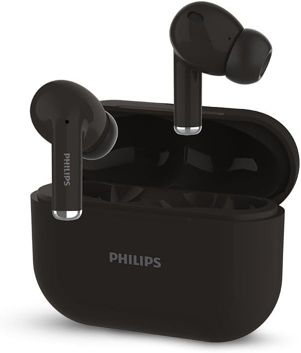 Philips Audio TAT1169BK/94 True Wireless in Ear Earbuds with Pocket Sized Charging Case, Play Time Upto 55Hrs, 12mm Dynamic Drivers, Inbuilt Mic, IPX4 Splash & Sweat Resistant (Black)