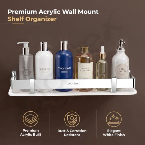 Image of Plantex Acrylic Multipurpose Bathroom Shelf /Rack for Living Room /Wall Mount Storage Shelf - Bathroom Accessories Items (White, 12x6 inches)