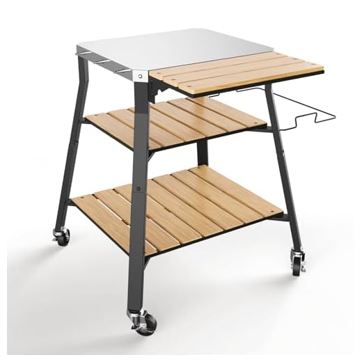 Pizza Oven Stand & Shelf for Solo Stove Pi Pizza Oven, Outrdoor XSKUNStand for Ninja Woodfire, Kitchen Table for Cooking with Stainless Steel Top, WPC Storage Shelves, Lockable 360° Swivel Wheels