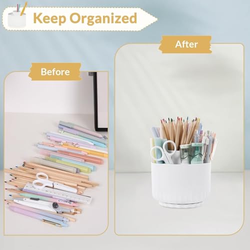 Image of SKYDUE 360 Degree Rotating Desk Organizer, Dual-Purpose Pencil Pen Holder for Desk, Rotating Pencil Cup with Stickers, Office Supplies, Desk Decor for Office, School, Home