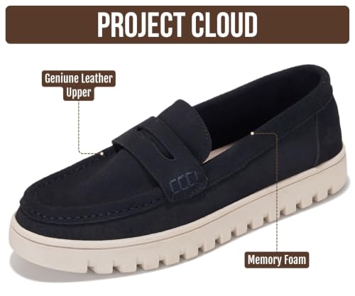 Image of Project Cloud 100% Genuine Leather Loafers for Women - Memory Foam Insoles Slip On Shoes for Women - Lightweight Womens Shoes - Non Slip Womens Loafers (Filide1)
