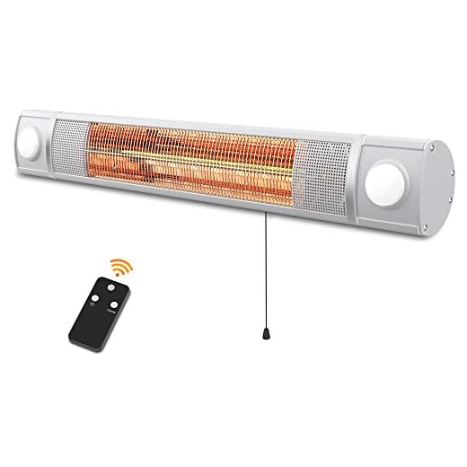 PATIOBOSS Patio Heater, Infrared Heater with LED Light and Remote Control, Electric Outdoor Heater for Silent Work,Instant Warm, Wall Mounted