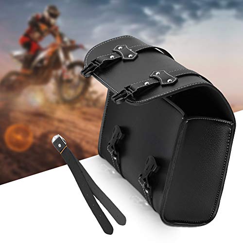 Luixxuer Motorcycle Side Bag ATV UTV Tool Bag, Universal PU Leather Waterproof Fork Bag Luggage Saddlebags Handlebar Rear Bag Sissy Bar Storage Tool Bag (Black)