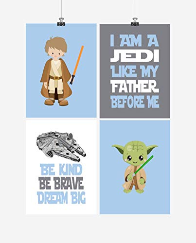 Star Wars Nursery Decor Set of 4 Prints - Luke Skywalker, Yoda, I Am A Jedi, Dream Big