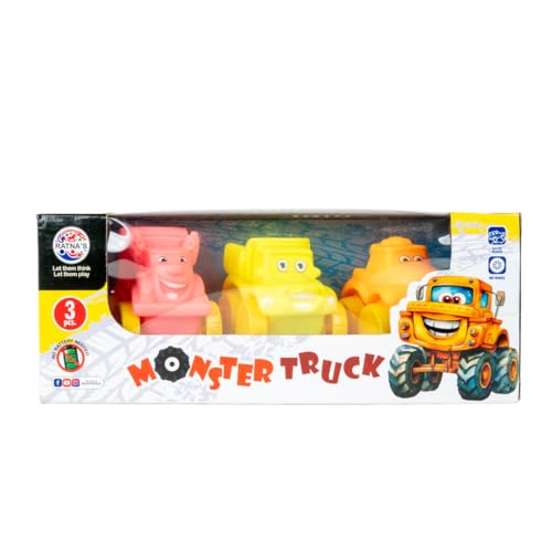 Image of RATNA'S Monster Truck Toys, Cartoon Design 4WD Cars 3 PC | Push Go Truck, For Toddlers Kids, Gift