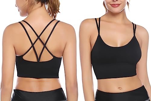 Image of Sykooria 3 Pack Strappy Sports Bra for Women Sexy Crisscross for Yoga Running Athletic Gym Workout Fitness Tank Tops