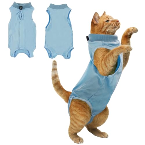 YOLCAR Cat Surgery Recovery Suit - M Size Blue, Soft and Breathable Material for a Cozy Recovery, Effortless to Wear and Perfect for Post-Op Care